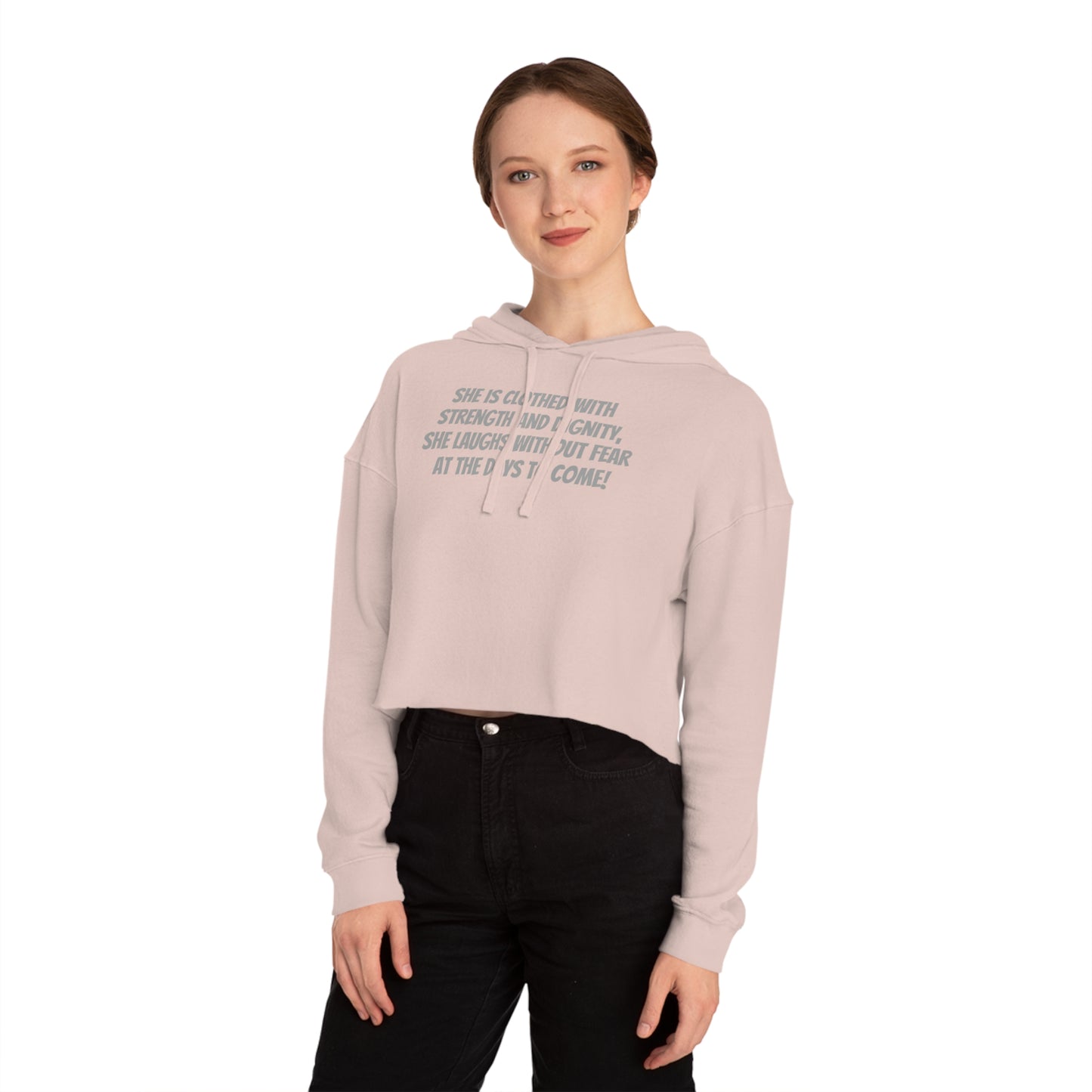 Proverbs 31:25 - She Laughs - Women’s Cropped Hooded Sweatshirt