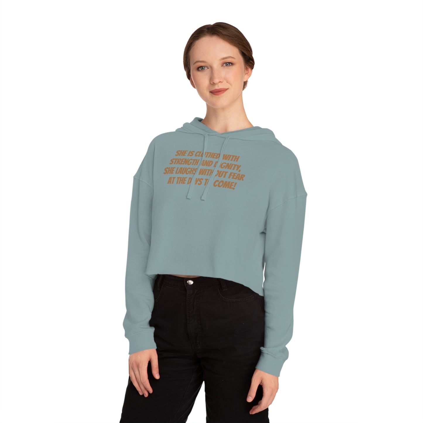 Proverbs 31:25 - She Laughs - Women’s Cropped Hooded Sweatshirt