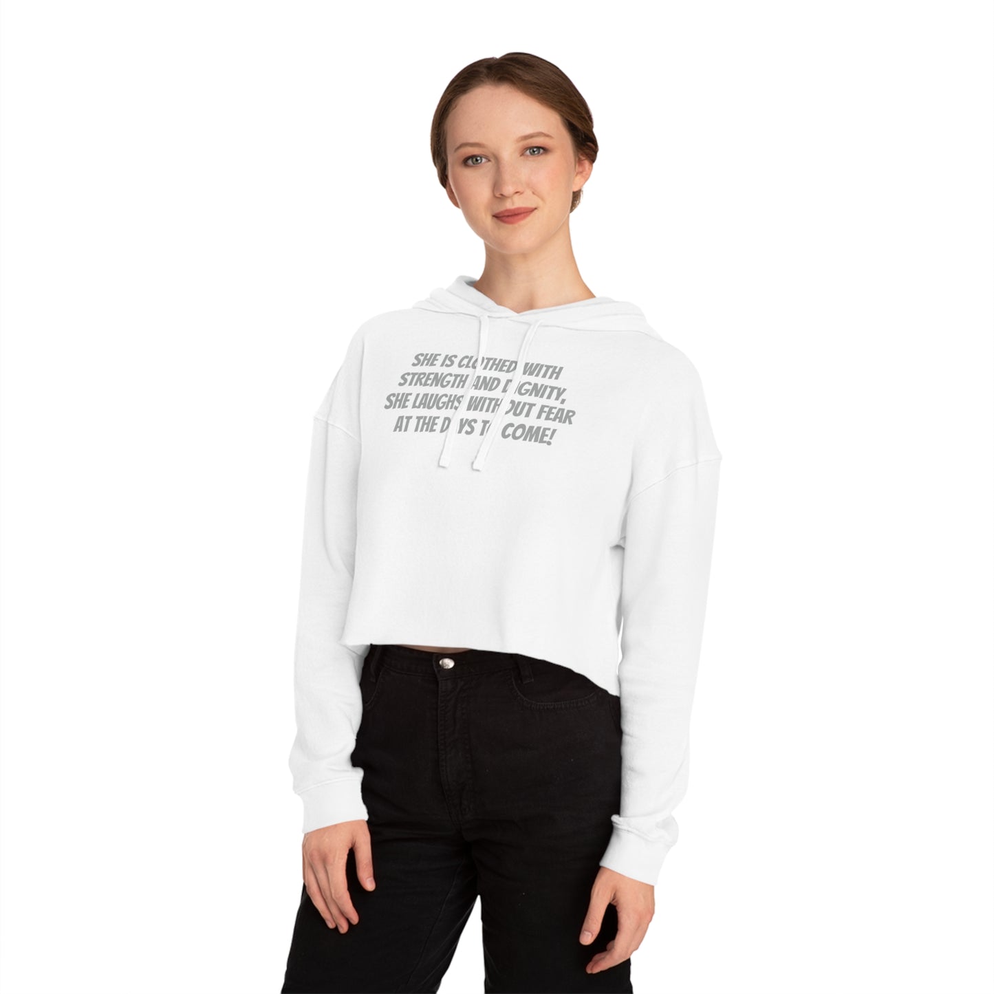 Proverbs 31:25 - She Laughs - Women’s Cropped Hooded Sweatshirt