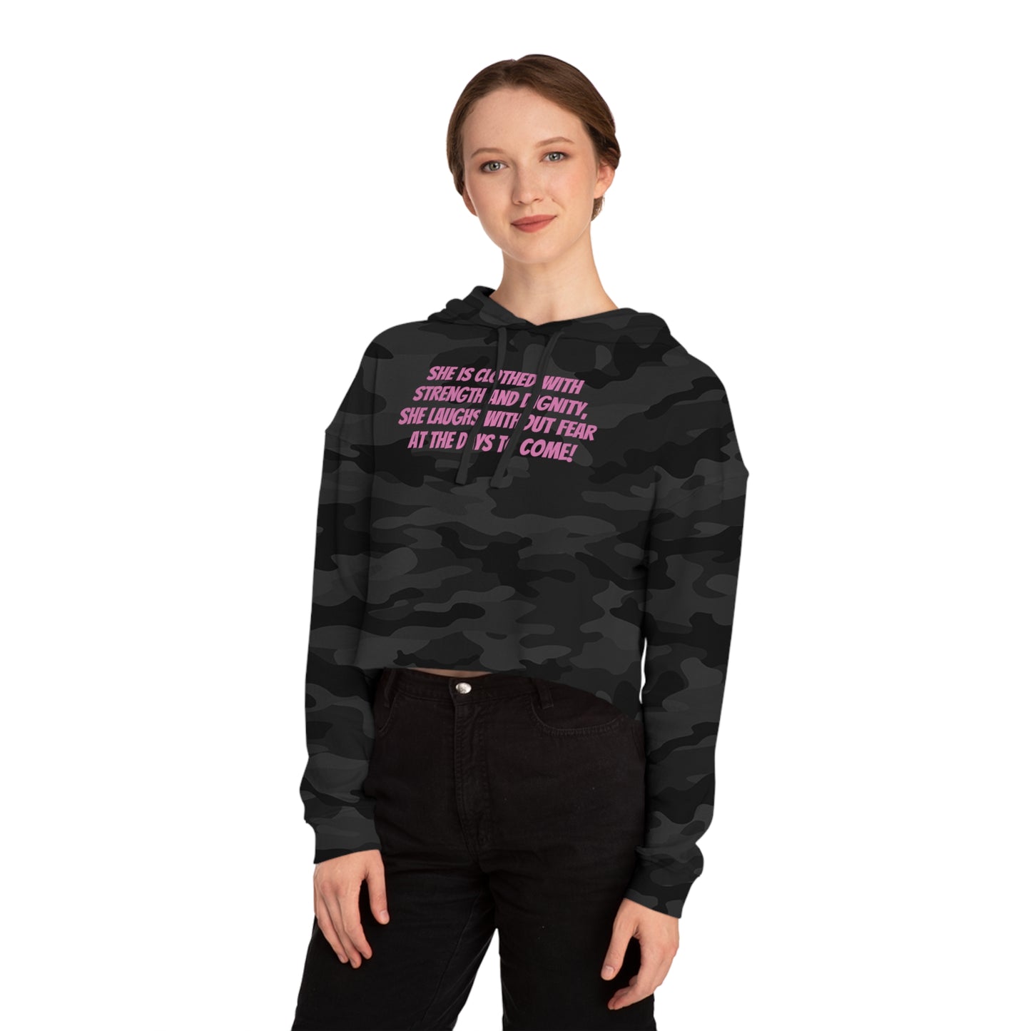 Proverbs 31:25 - She Laughs - Women’s Cropped Hooded Sweatshirt
