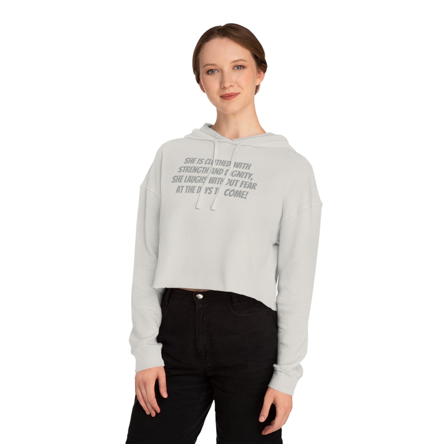 Proverbs 31:25 - She Laughs - Women’s Cropped Hooded Sweatshirt