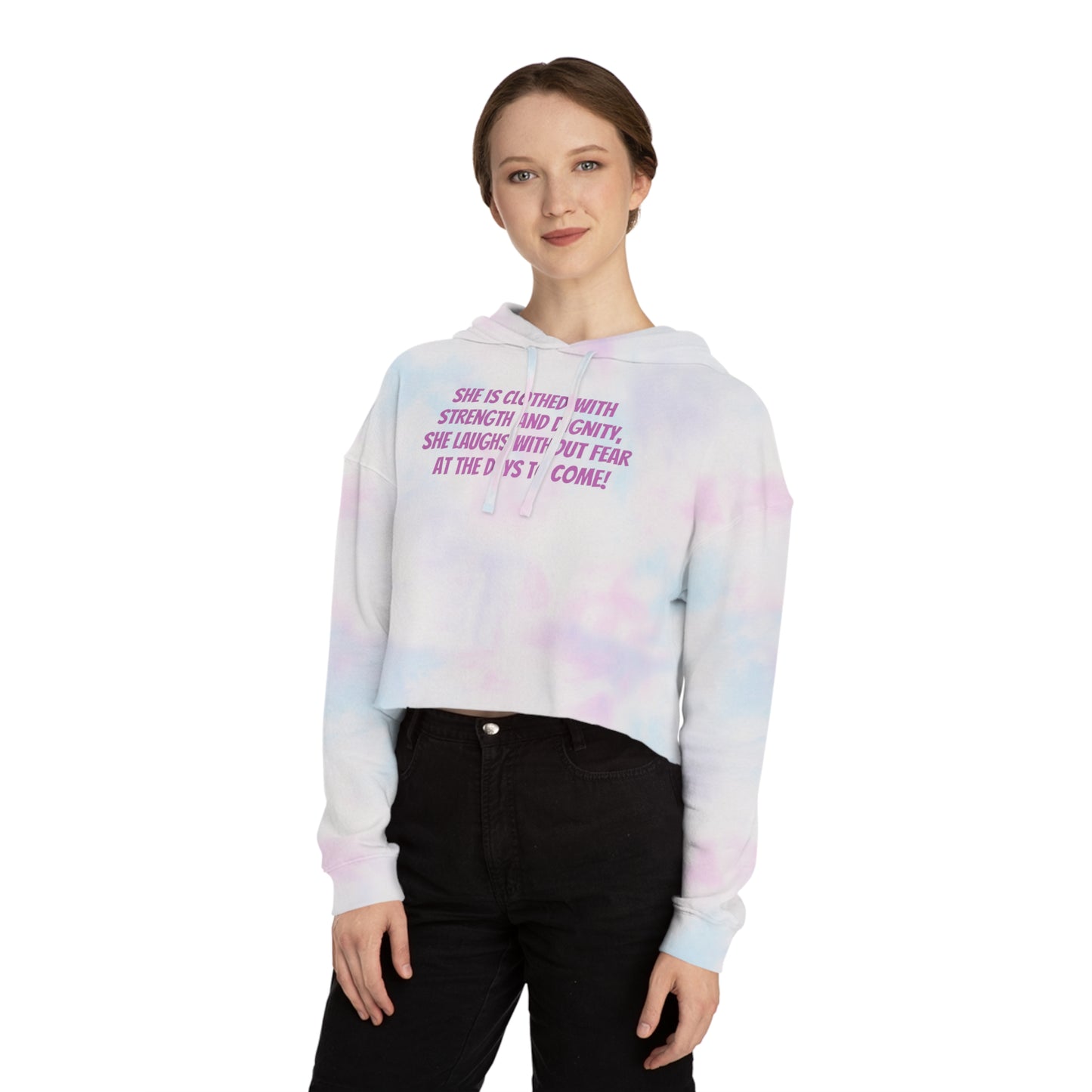 Proverbs 31:25 - She Laughs - Women’s Cropped Hooded Sweatshirt
