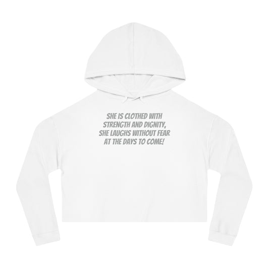 Proverbs 31:25 - She Laughs - Women’s Cropped Hooded Sweatshirt